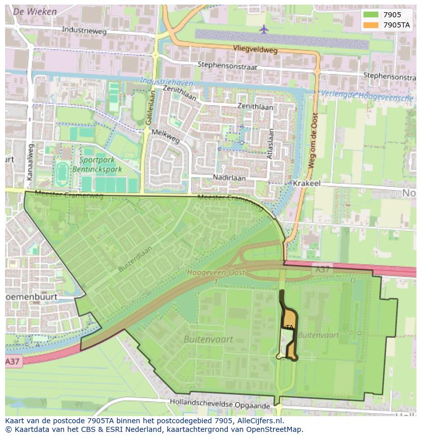 Afbeelding van het postcodegebied 7905 TA op de kaart.