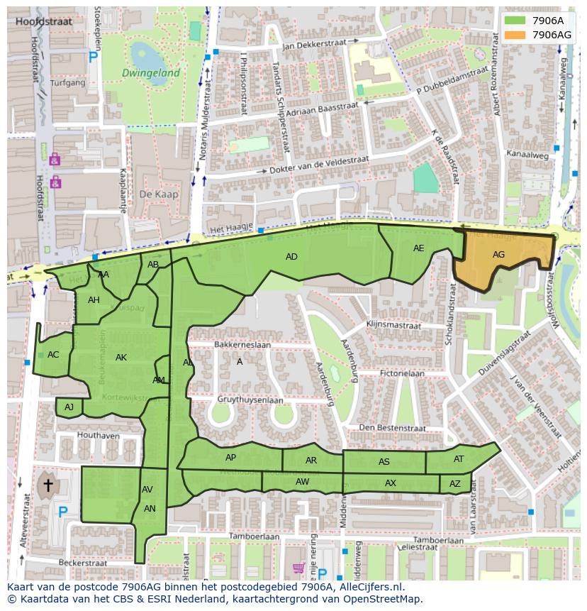 Afbeelding van het postcodegebied 7906 AG op de kaart.