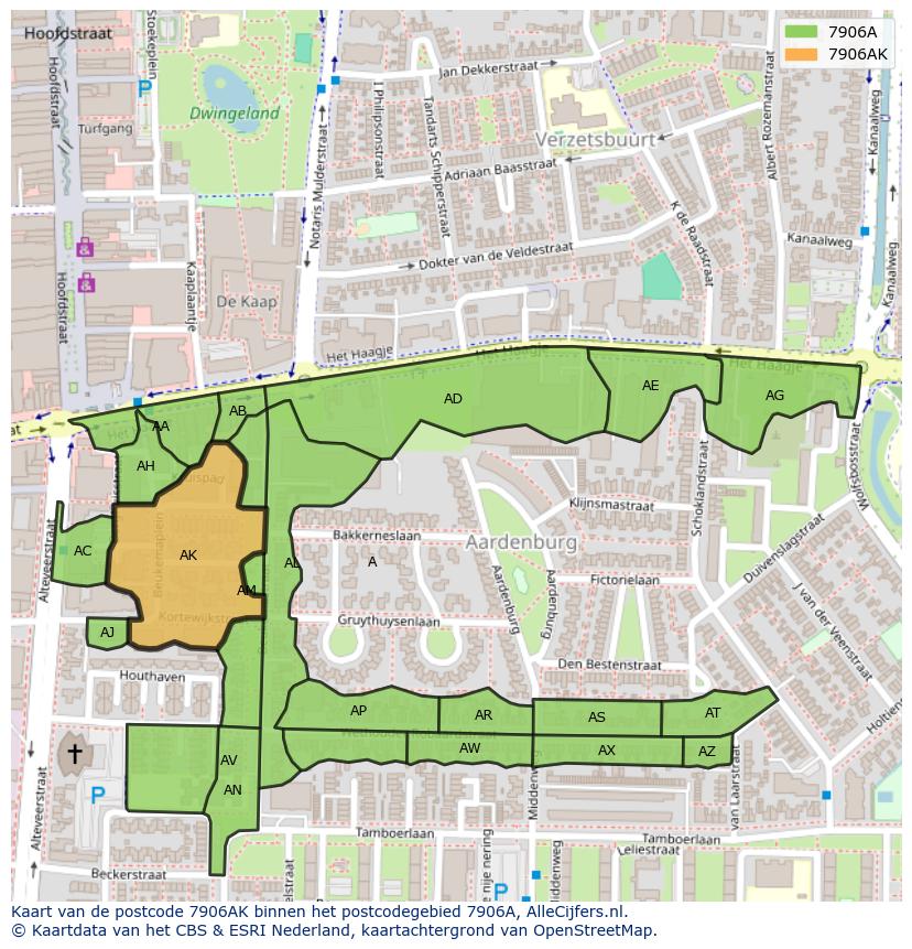 Afbeelding van het postcodegebied 7906 AK op de kaart.