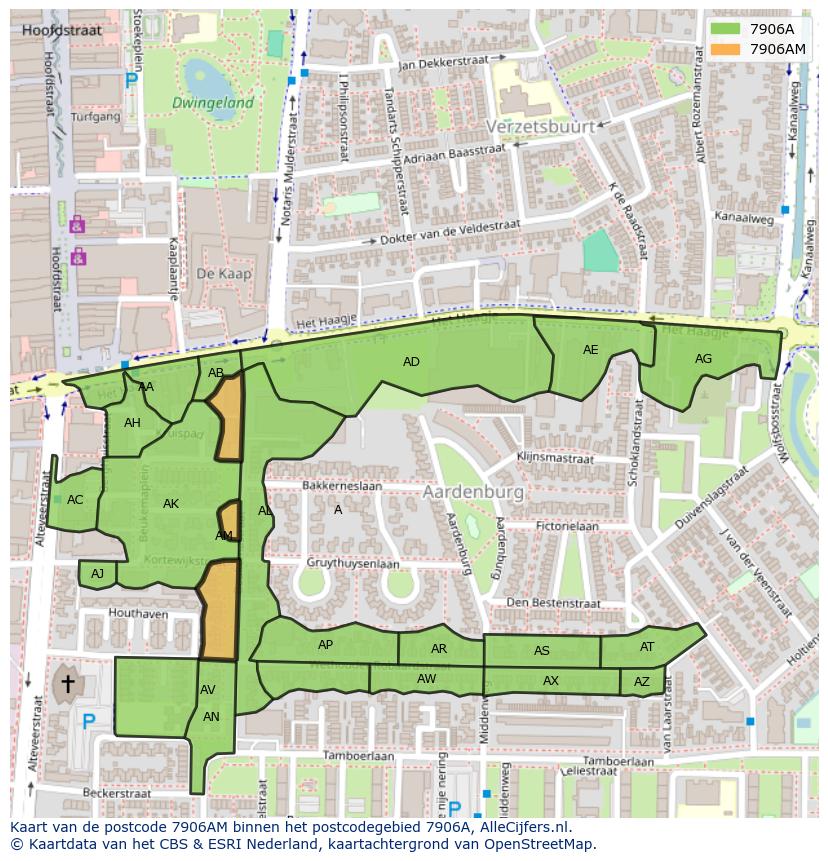 Afbeelding van het postcodegebied 7906 AM op de kaart.