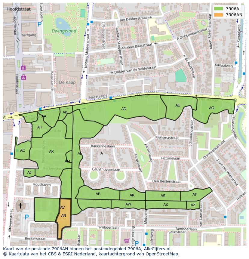 Afbeelding van het postcodegebied 7906 AN op de kaart.