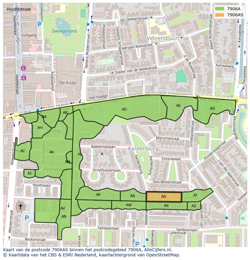 Afbeelding van het postcodegebied 7906 AS op de kaart.