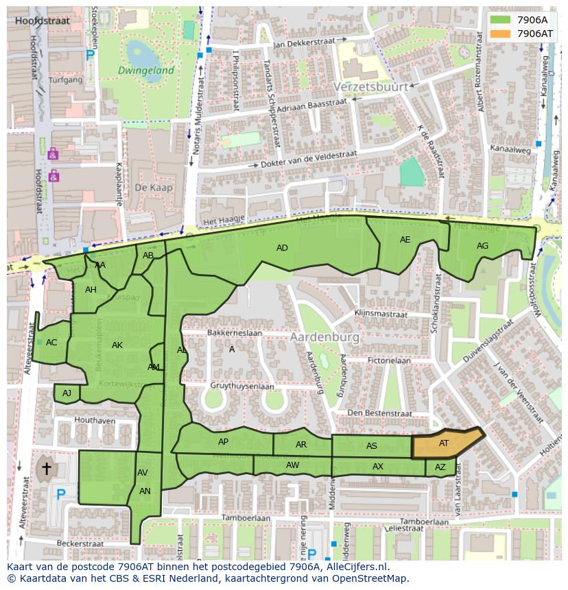 Afbeelding van het postcodegebied 7906 AT op de kaart.