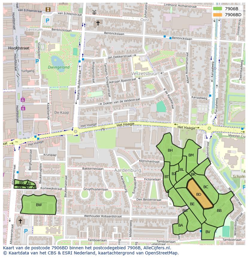 Afbeelding van het postcodegebied 7906 BD op de kaart.