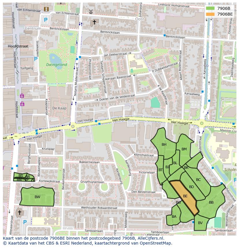 Afbeelding van het postcodegebied 7906 BE op de kaart.