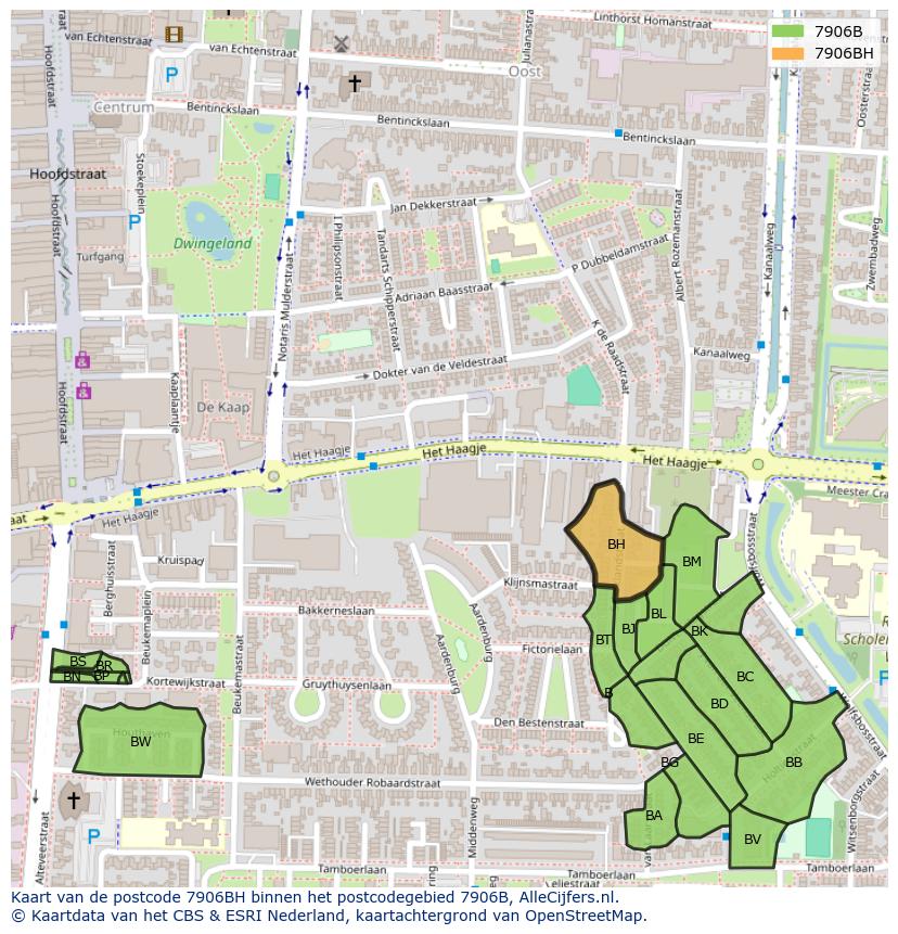 Afbeelding van het postcodegebied 7906 BH op de kaart.