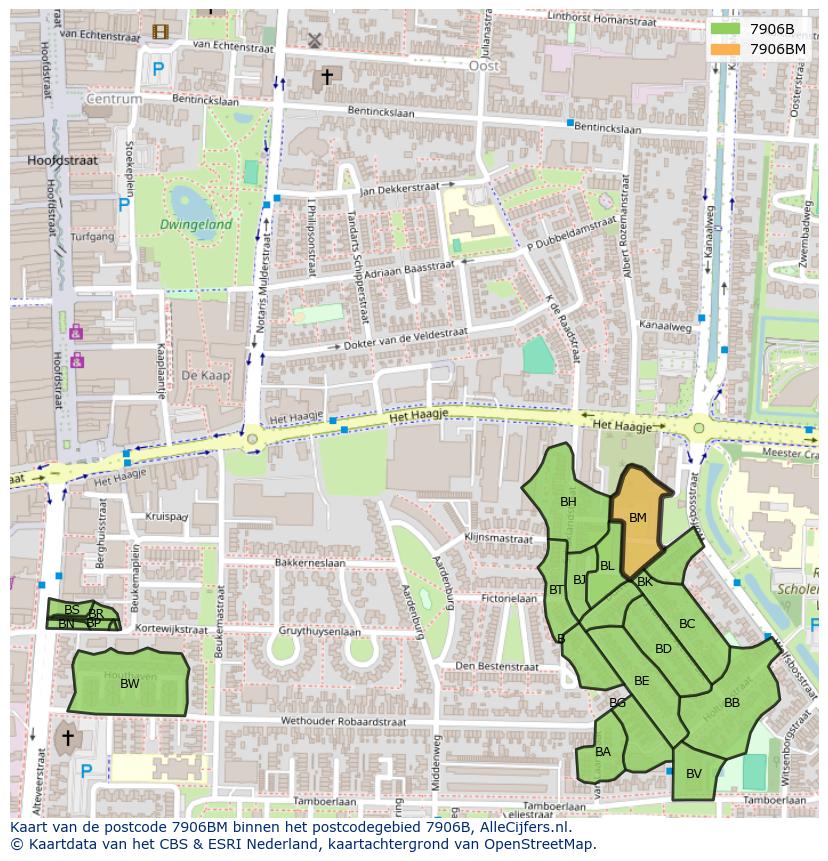 Afbeelding van het postcodegebied 7906 BM op de kaart.
