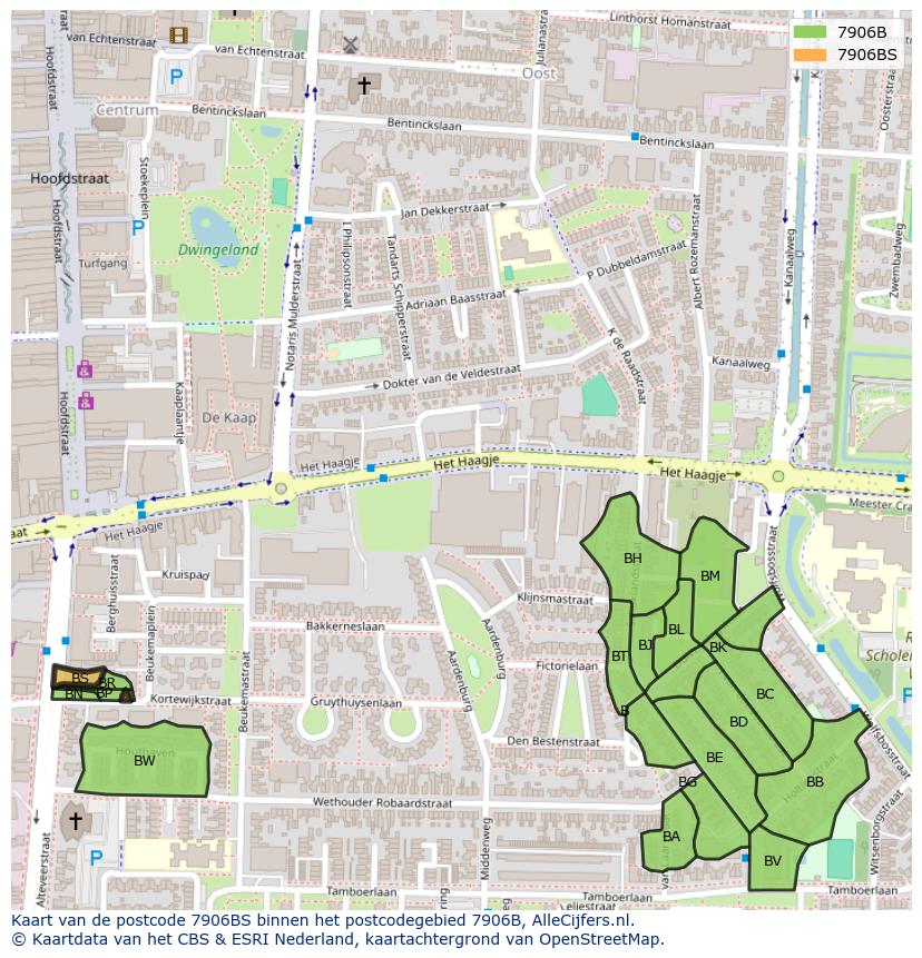 Afbeelding van het postcodegebied 7906 BS op de kaart.