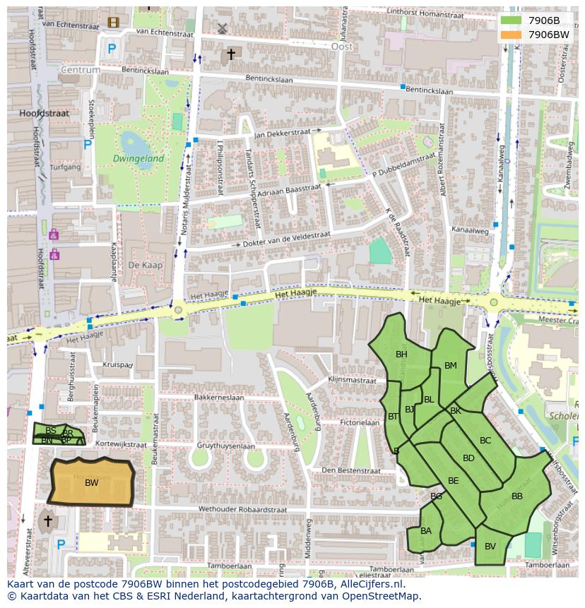 Afbeelding van het postcodegebied 7906 BW op de kaart.