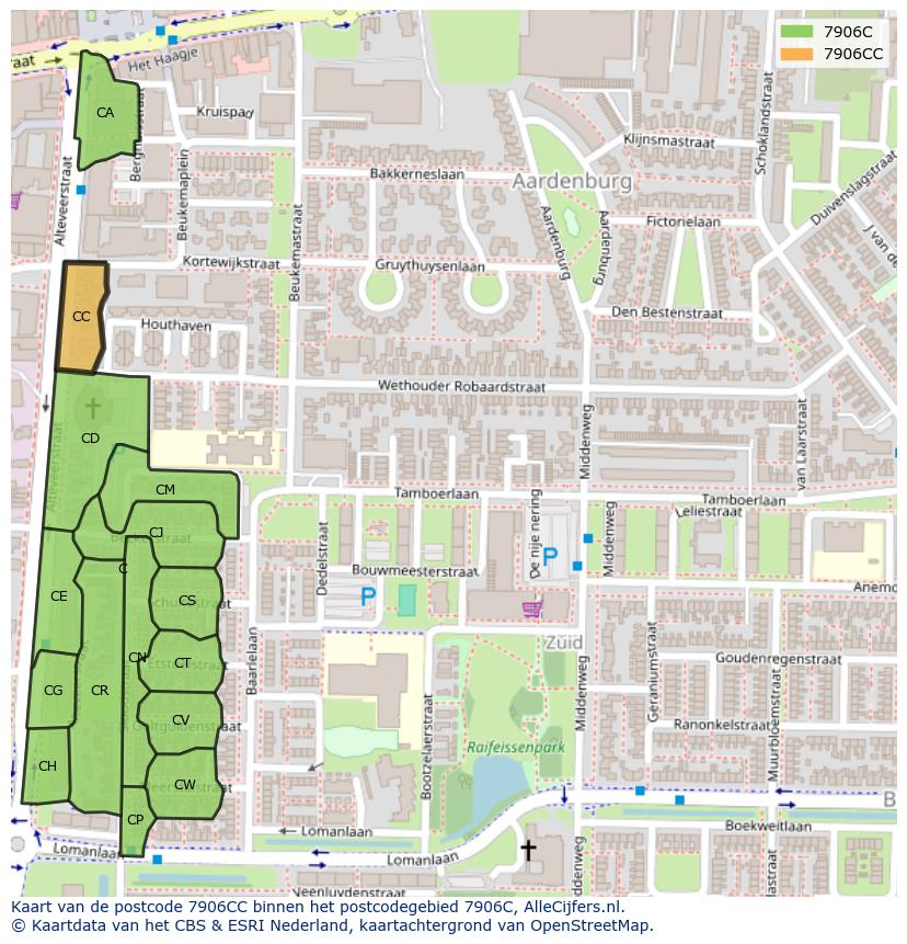 Afbeelding van het postcodegebied 7906 CC op de kaart.