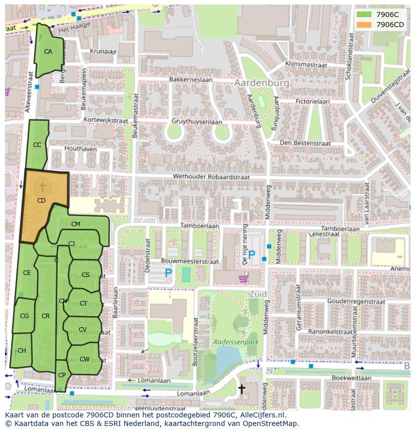 Afbeelding van het postcodegebied 7906 CD op de kaart.