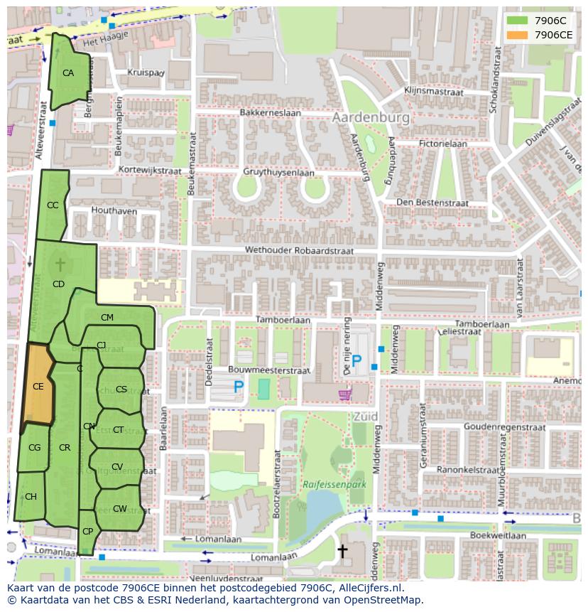 Afbeelding van het postcodegebied 7906 CE op de kaart.