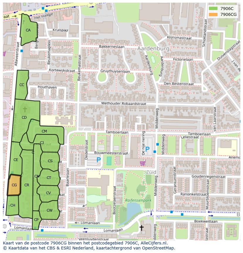 Afbeelding van het postcodegebied 7906 CG op de kaart.
