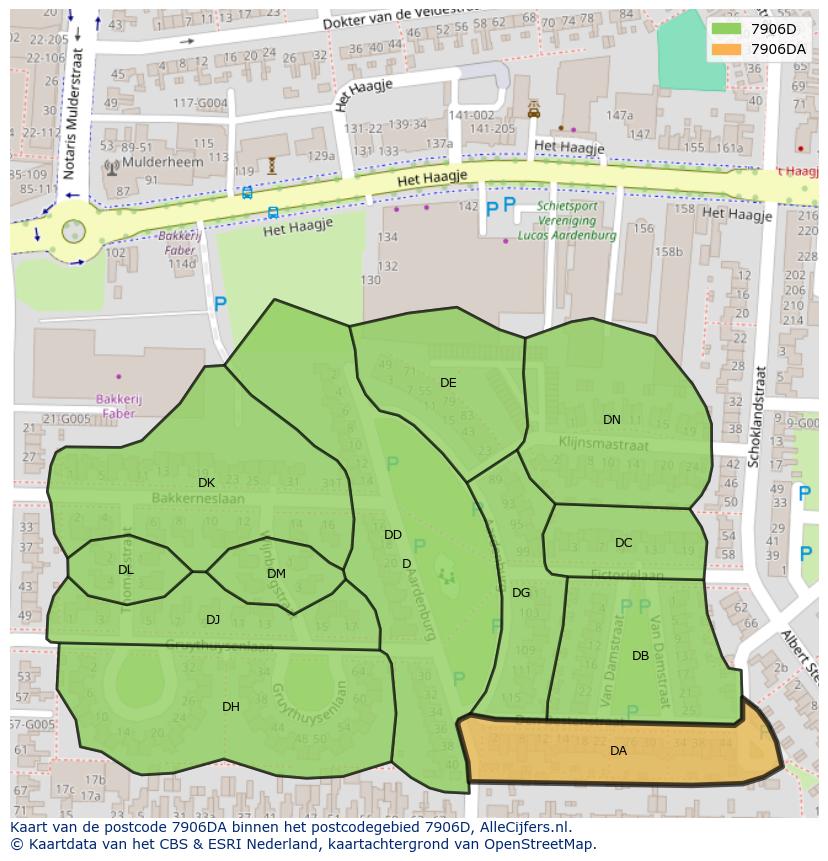 Afbeelding van het postcodegebied 7906 DA op de kaart.