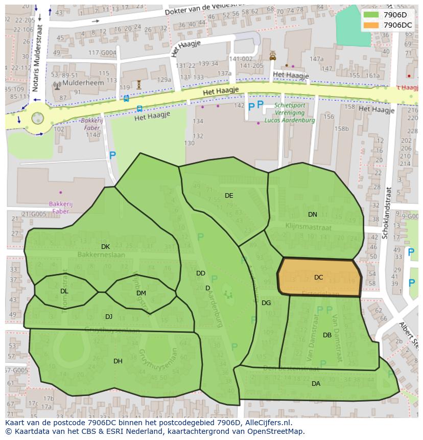 Afbeelding van het postcodegebied 7906 DC op de kaart.