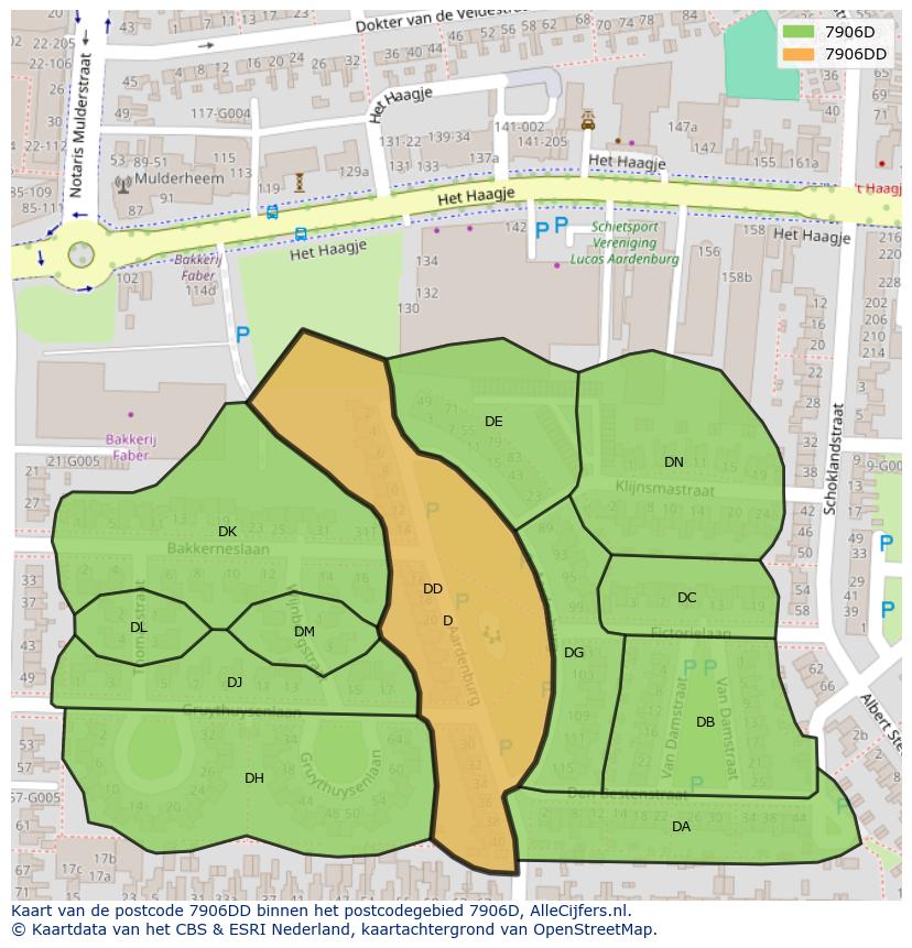 Afbeelding van het postcodegebied 7906 DD op de kaart.