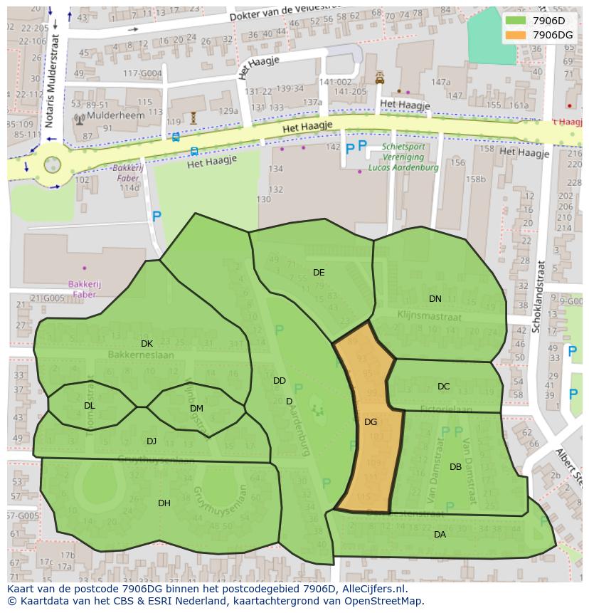 Afbeelding van het postcodegebied 7906 DG op de kaart.