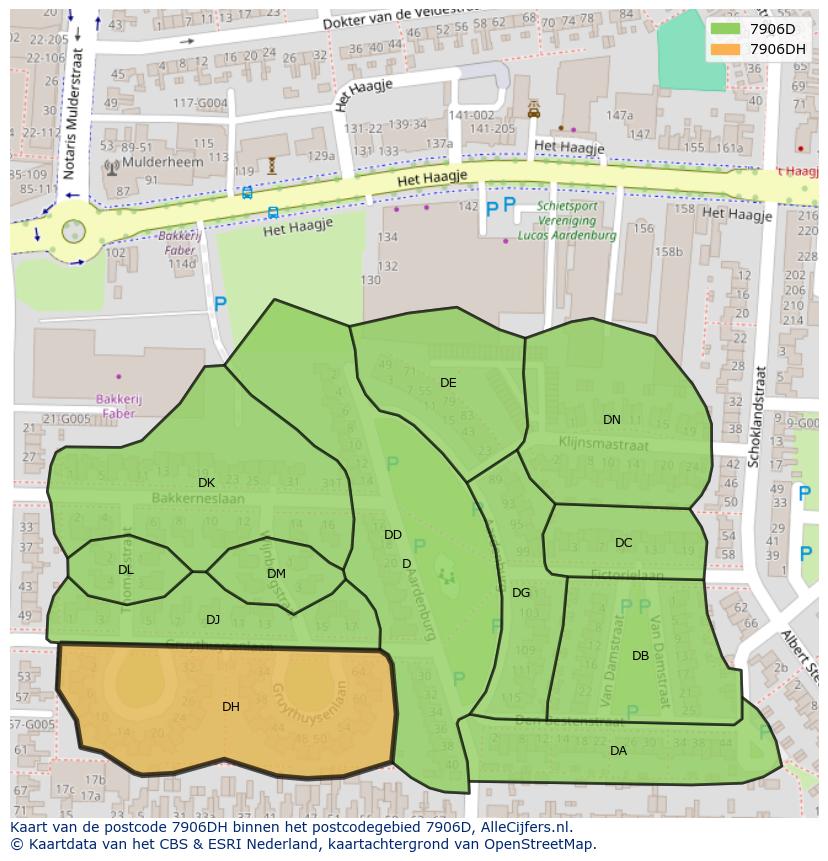 Afbeelding van het postcodegebied 7906 DH op de kaart.