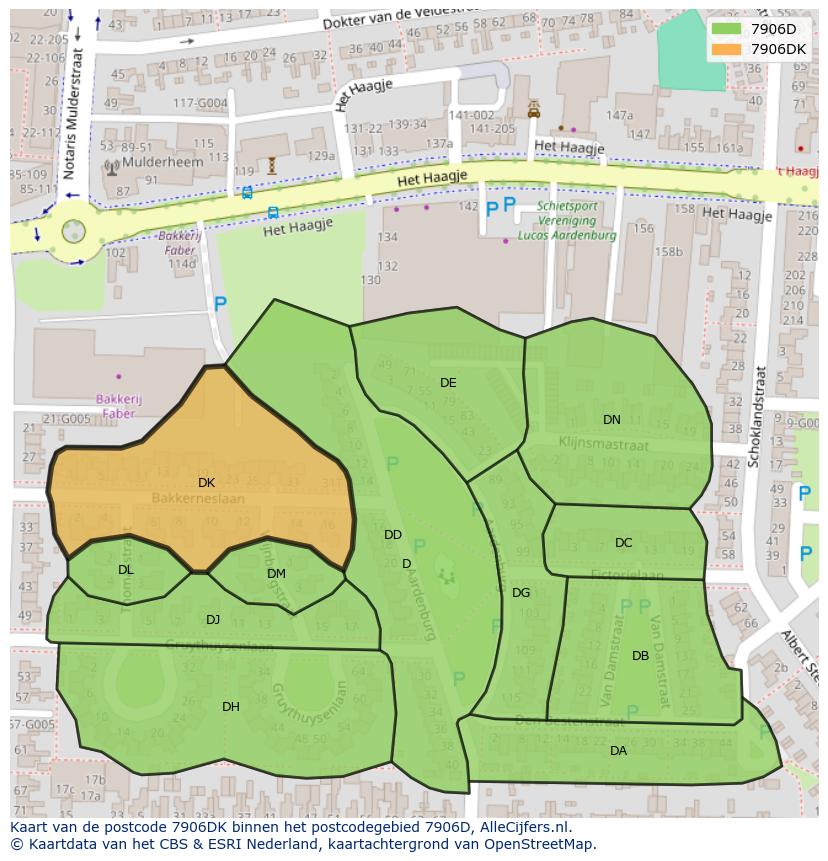 Afbeelding van het postcodegebied 7906 DK op de kaart.