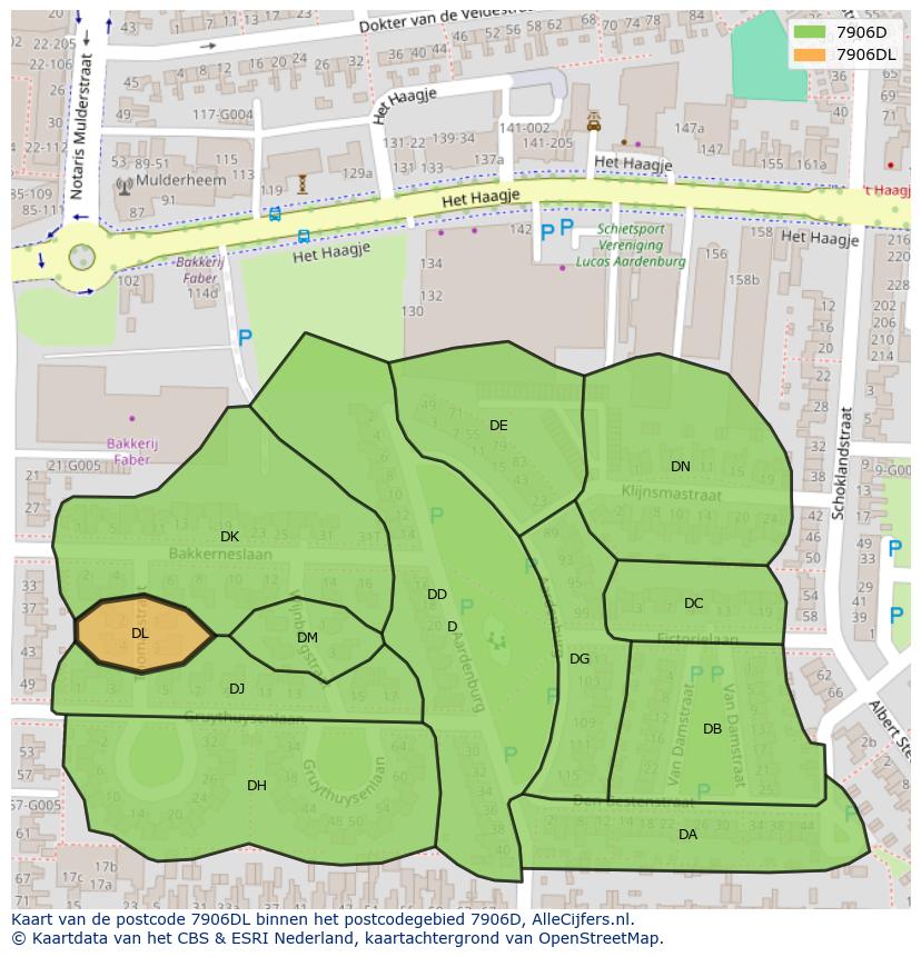 Afbeelding van het postcodegebied 7906 DL op de kaart.