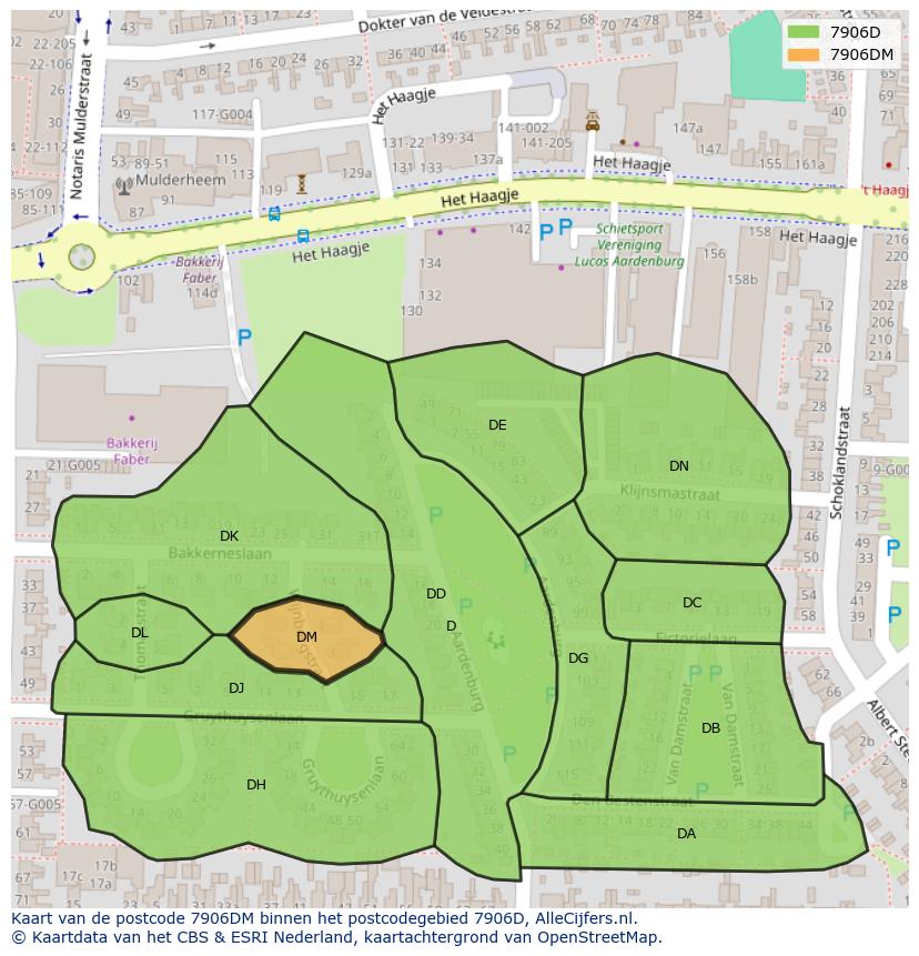 Afbeelding van het postcodegebied 7906 DM op de kaart.