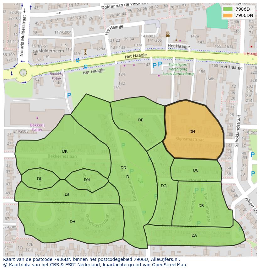 Afbeelding van het postcodegebied 7906 DN op de kaart.