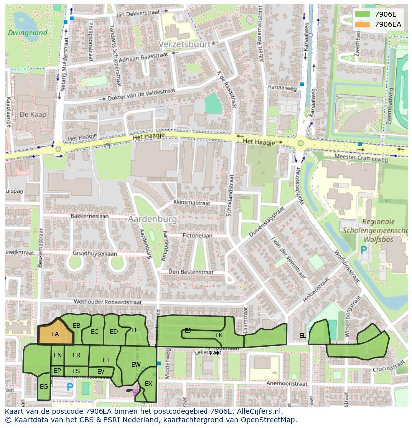 Afbeelding van het postcodegebied 7906 EA op de kaart.