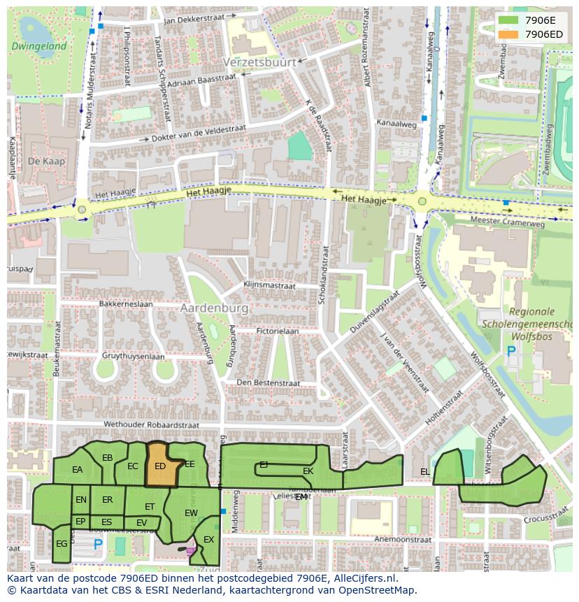 Afbeelding van het postcodegebied 7906 ED op de kaart.