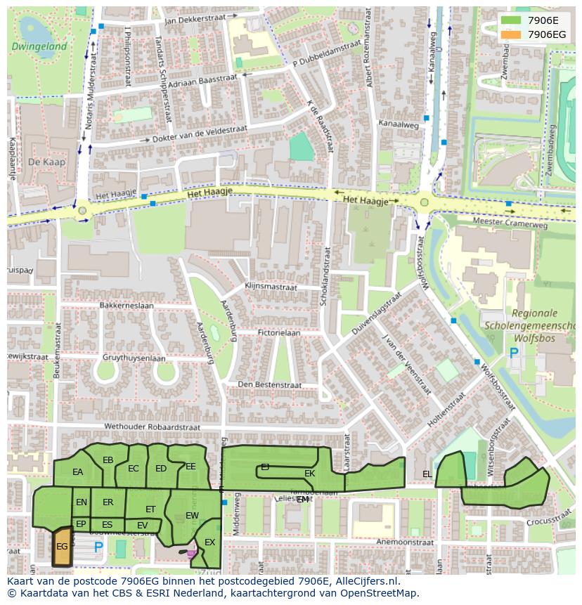 Afbeelding van het postcodegebied 7906 EG op de kaart.