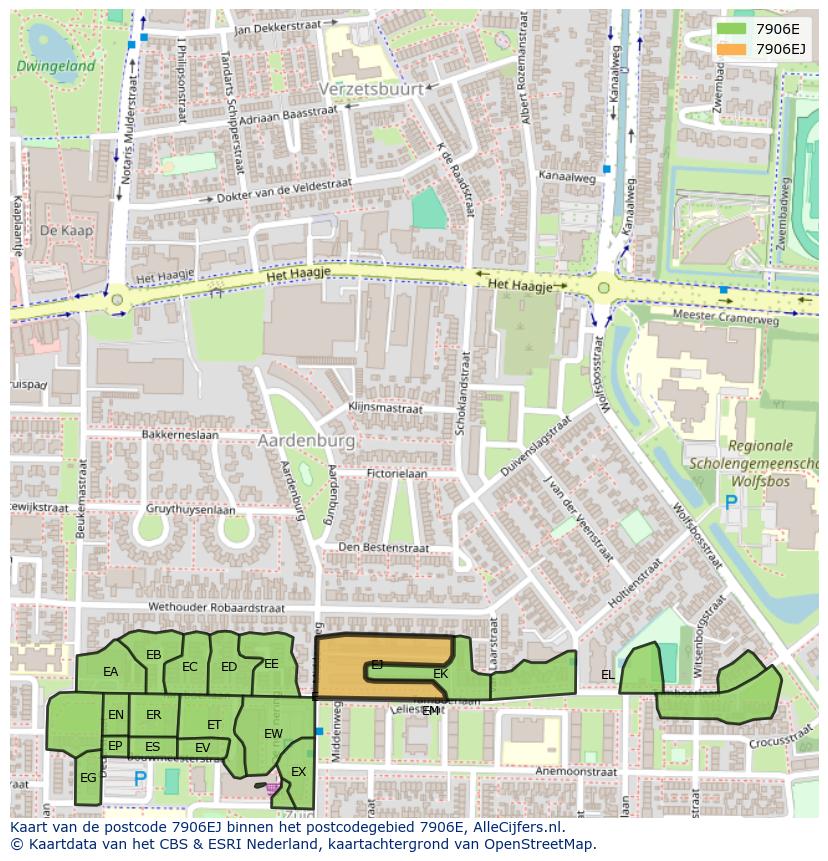 Afbeelding van het postcodegebied 7906 EJ op de kaart.
