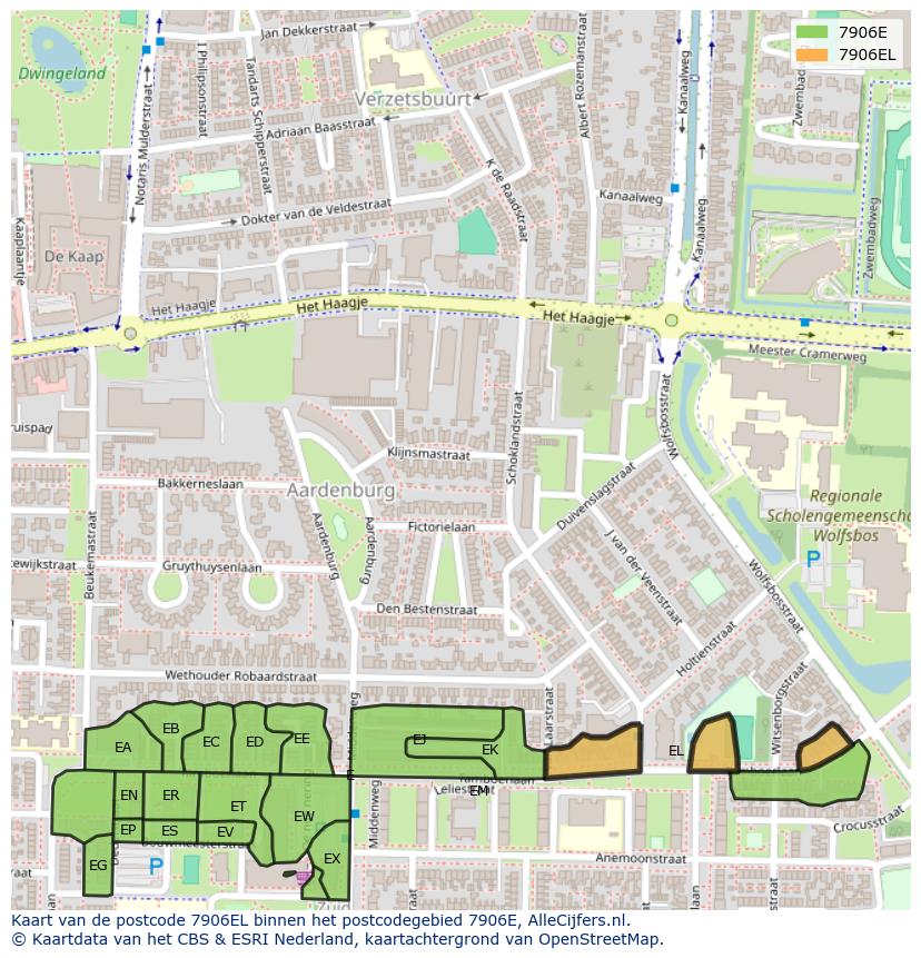 Afbeelding van het postcodegebied 7906 EL op de kaart.
