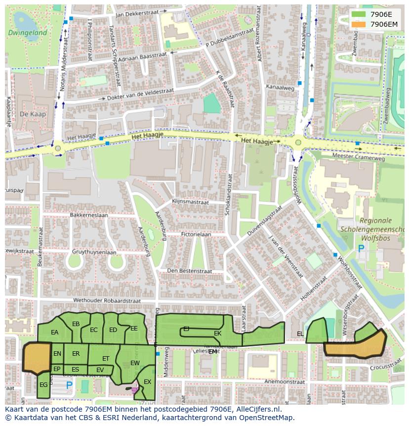 Afbeelding van het postcodegebied 7906 EM op de kaart.