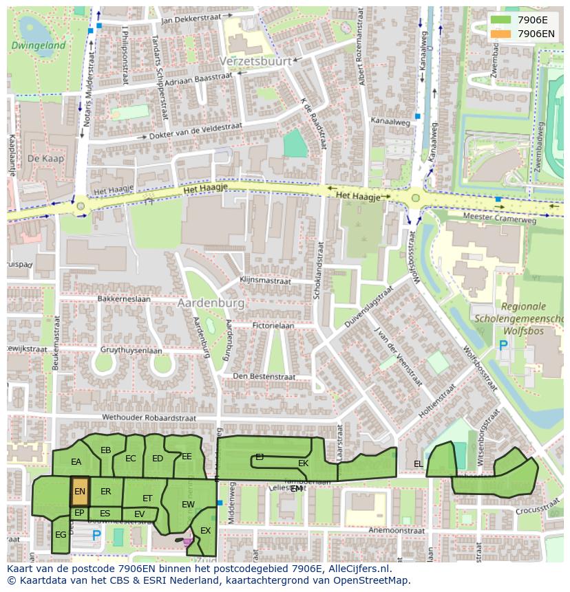 Afbeelding van het postcodegebied 7906 EN op de kaart.