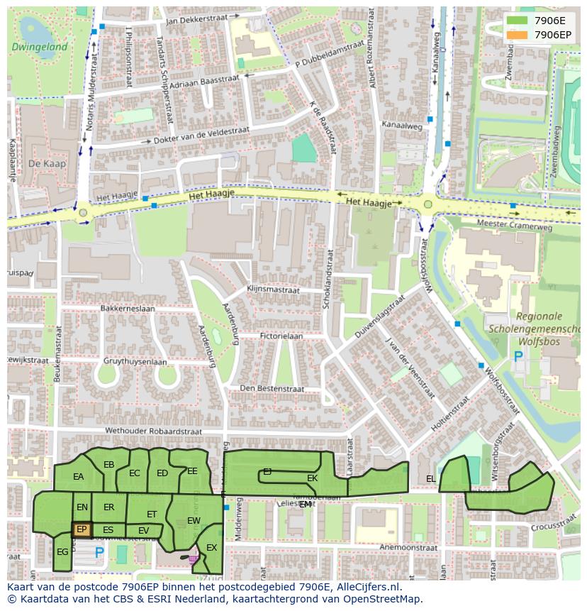 Afbeelding van het postcodegebied 7906 EP op de kaart.