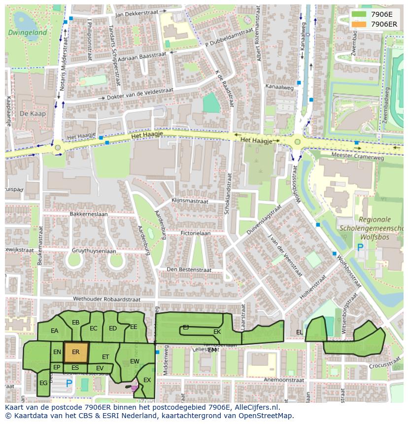 Afbeelding van het postcodegebied 7906 ER op de kaart.