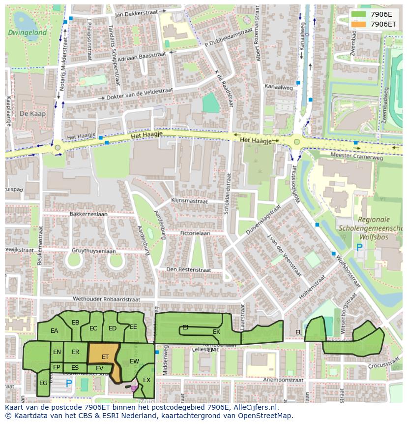 Afbeelding van het postcodegebied 7906 ET op de kaart.