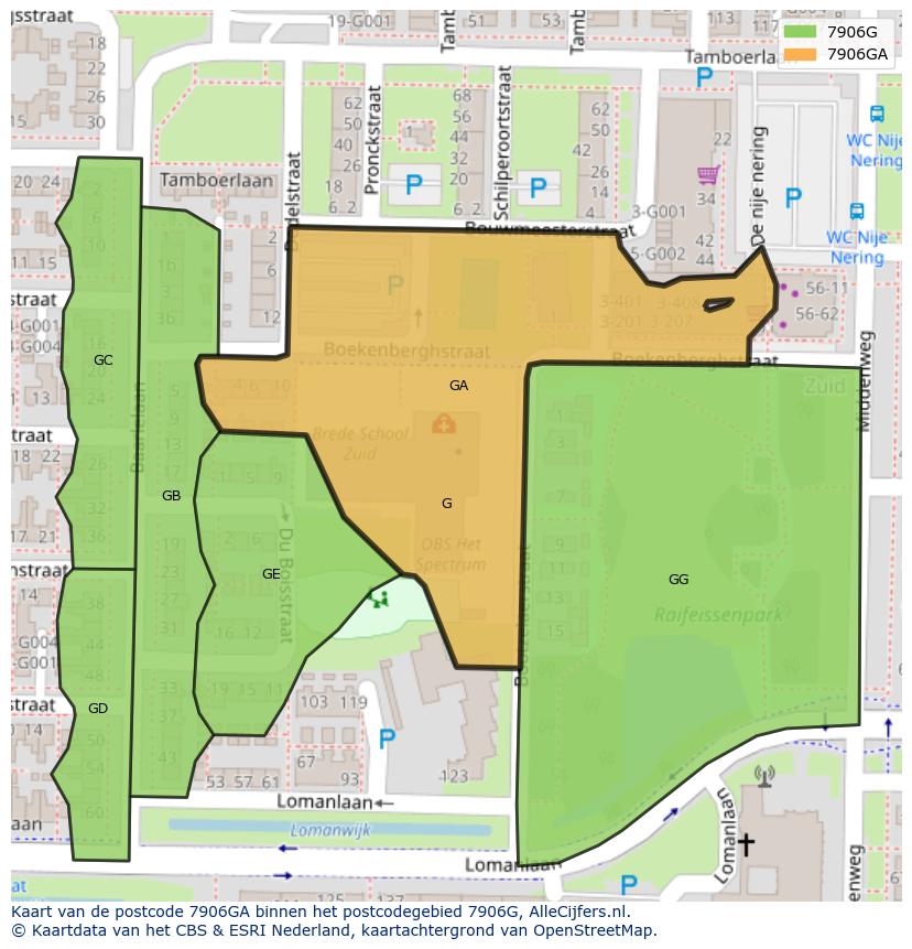 Afbeelding van het postcodegebied 7906 GA op de kaart.