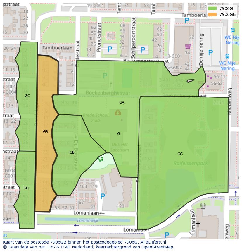 Afbeelding van het postcodegebied 7906 GB op de kaart.