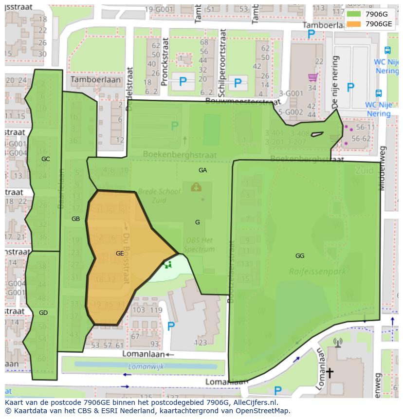 Afbeelding van het postcodegebied 7906 GE op de kaart.