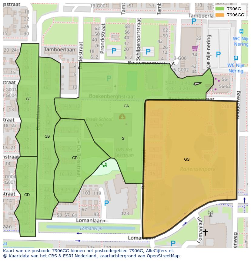 Afbeelding van het postcodegebied 7906 GG op de kaart.