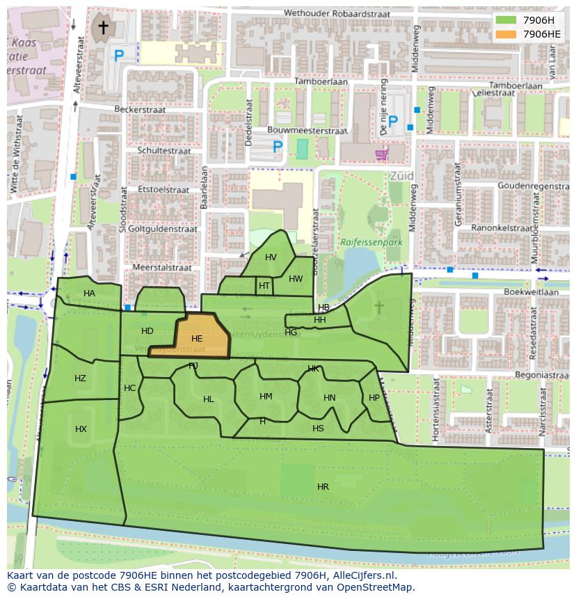 Afbeelding van het postcodegebied 7906 HE op de kaart.