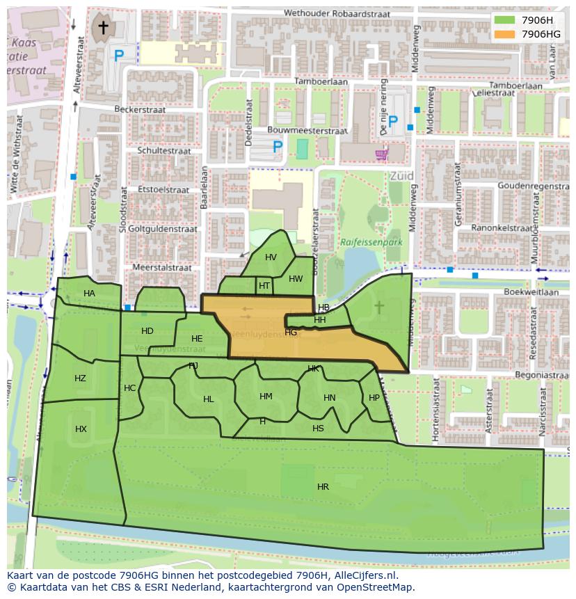 Afbeelding van het postcodegebied 7906 HG op de kaart.