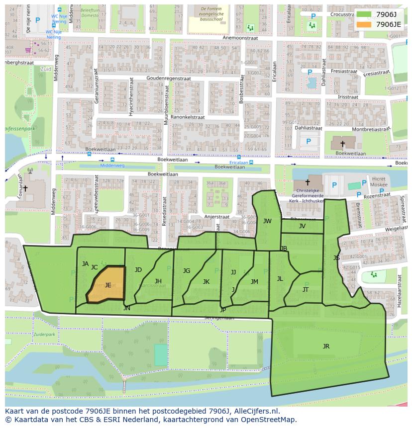 Afbeelding van het postcodegebied 7906 JE op de kaart.
