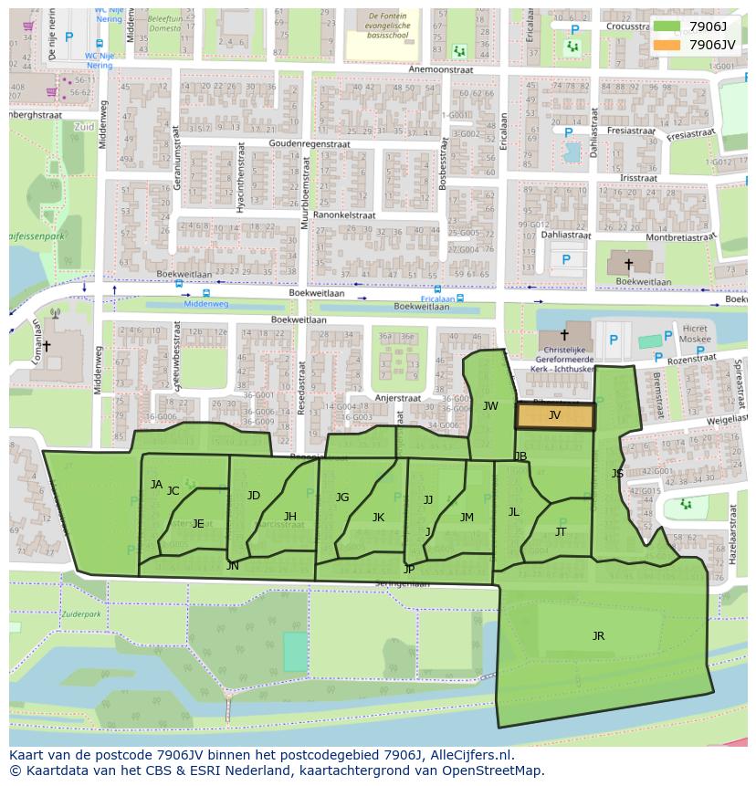 Afbeelding van het postcodegebied 7906 JV op de kaart.