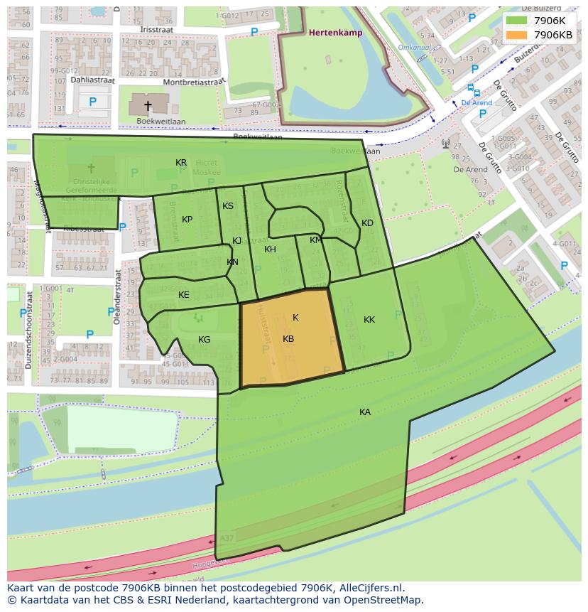 Afbeelding van het postcodegebied 7906 KB op de kaart.