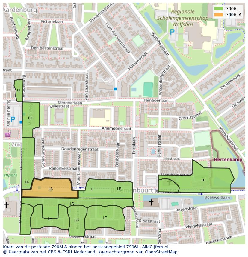 Afbeelding van het postcodegebied 7906 LA op de kaart.
