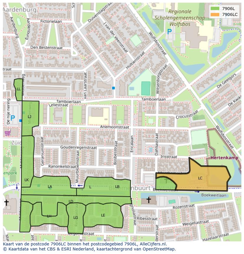 Afbeelding van het postcodegebied 7906 LC op de kaart.