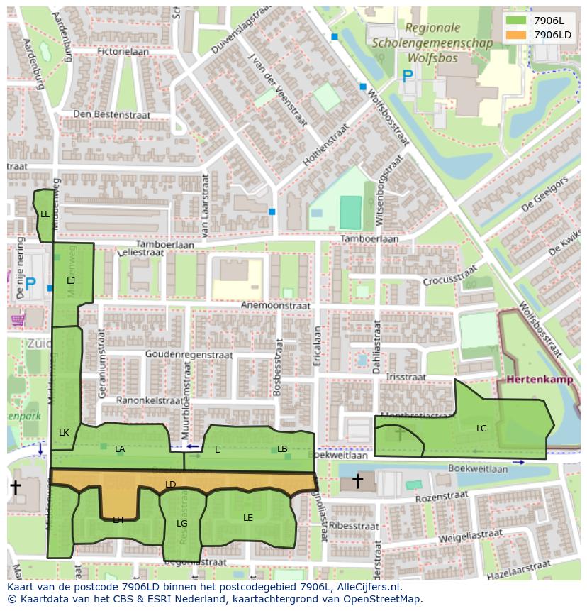 Afbeelding van het postcodegebied 7906 LD op de kaart.