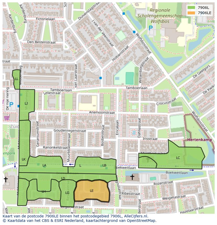 Afbeelding van het postcodegebied 7906 LE op de kaart.