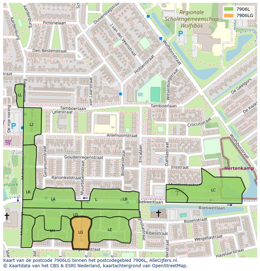 Afbeelding van het postcodegebied 7906 LG op de kaart.